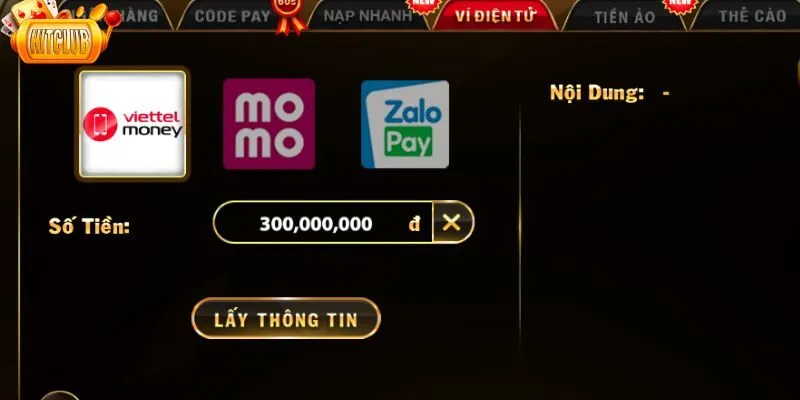 Nạp tiền Hitclub thông qua ví điện tử siêu dễ dàng và nhanh chóng